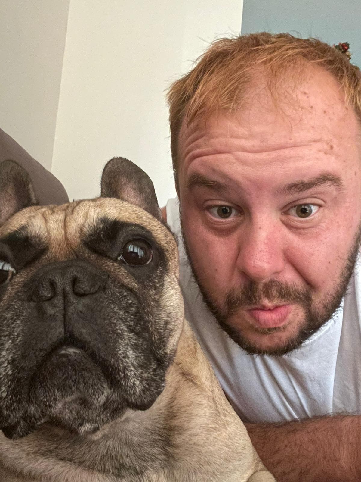 Tim in a relaxed moment with his dog